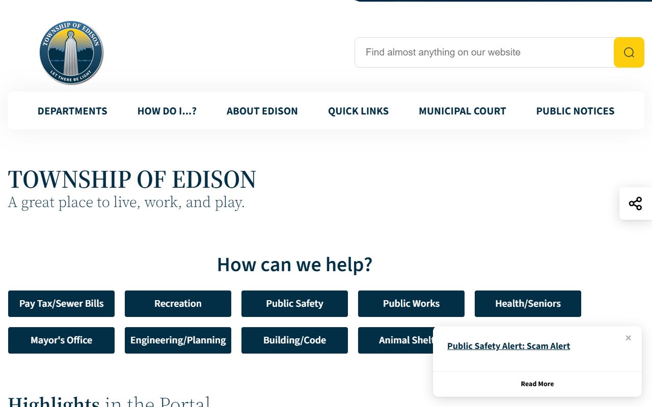 Edison Township marriage records clerk office