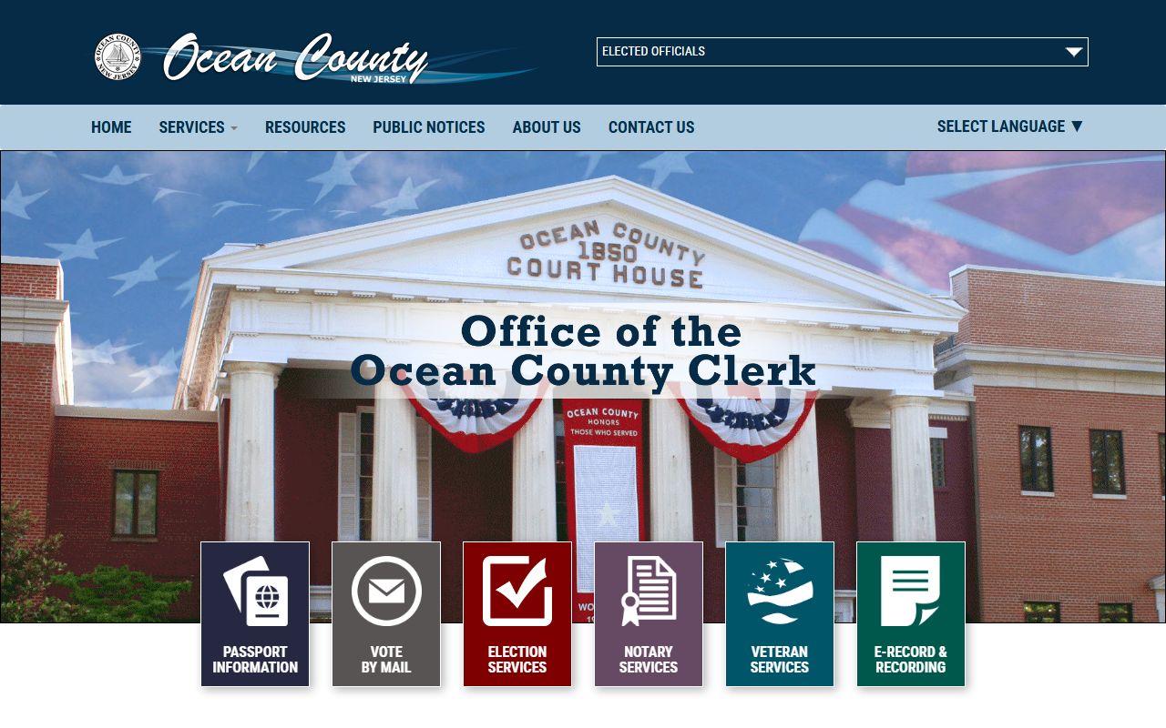 Ocean County Clerk office in Toms River for marriage records