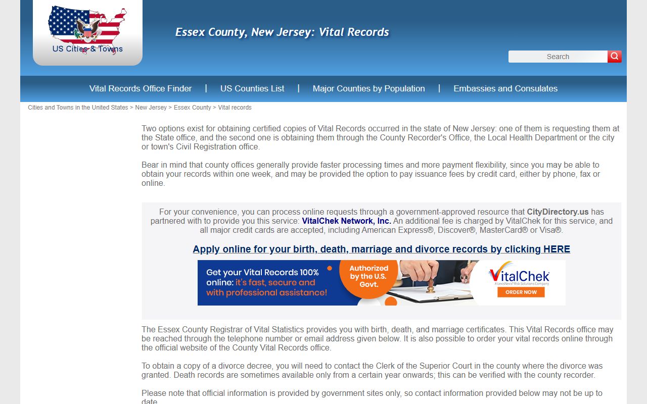 Essex County vital records collection for marriage records