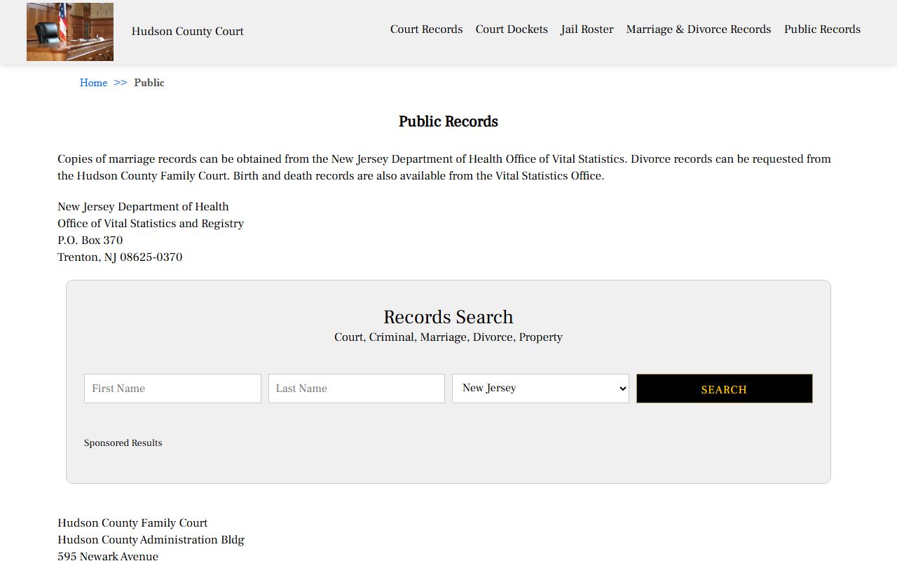 Hudson County Court public records for marriage records