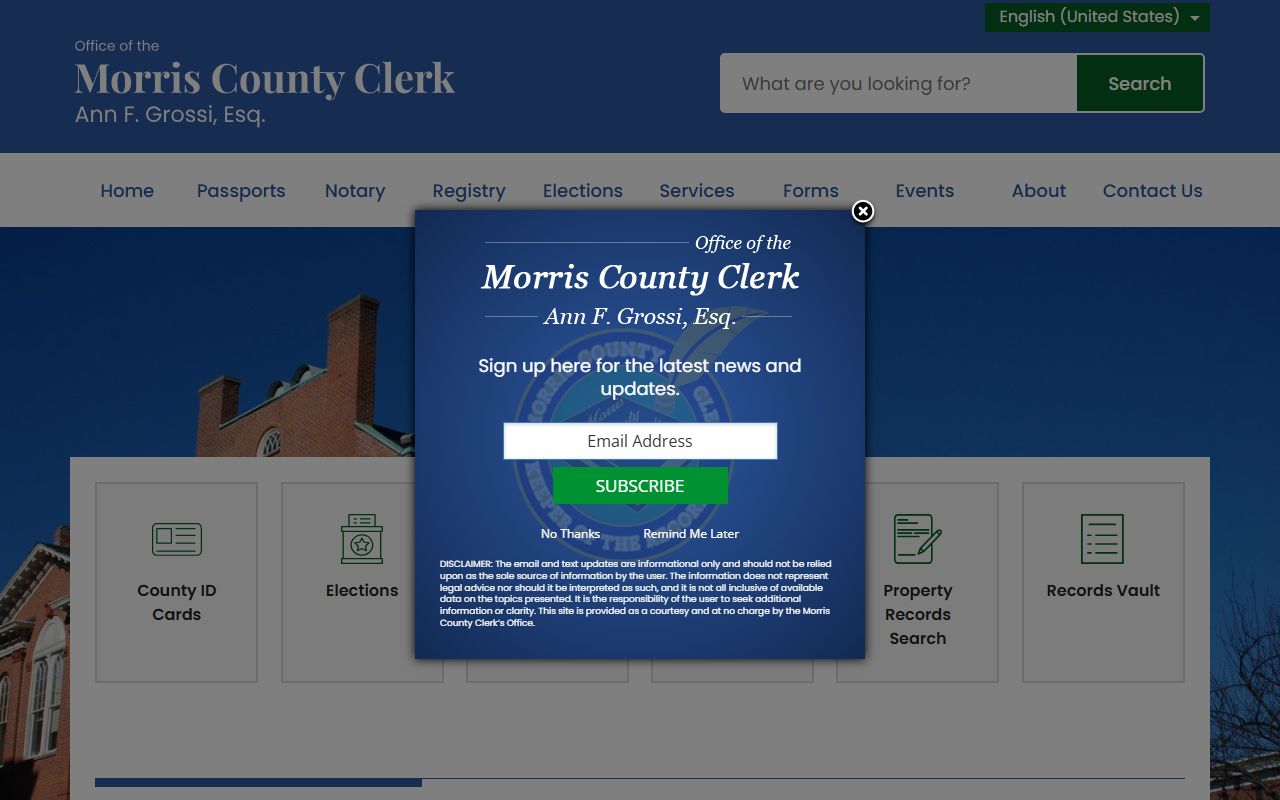 Morris County Clerk office for Morris County marriage records