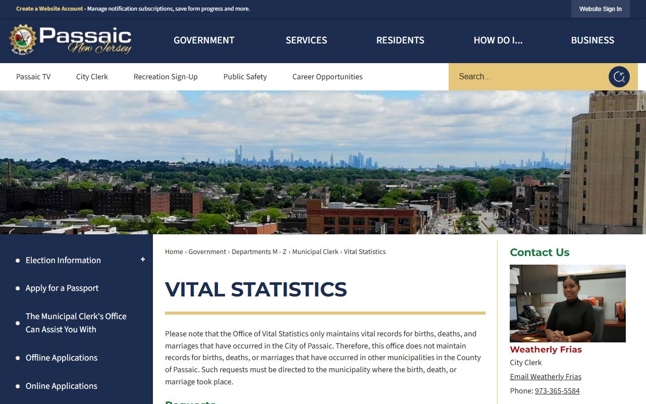 Passaic County marriage records at Passaic City clerk office